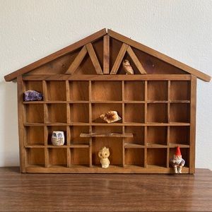 Vintage Wooden House Trinket Display Shelf